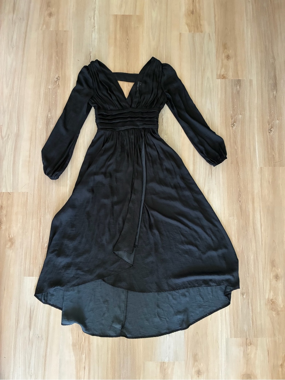 Anthropologie Black Long-Sleeve V-Neck Midi Dress
